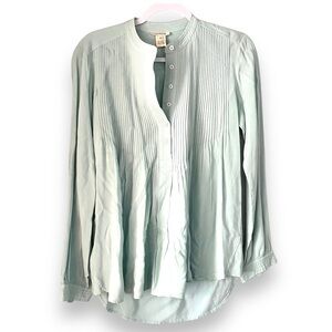 Sundance Womens XS Green Tunic Pintuck Pleated LS  Top Crinkle Lagenlook